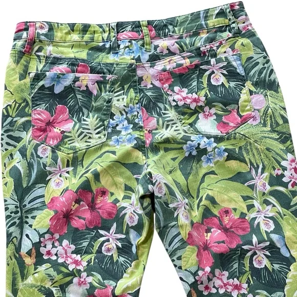 Tommy Bahama Ella Twill Pink Green Tropical High Rise Crop Pants Sz 12 - Picture 5 of 15